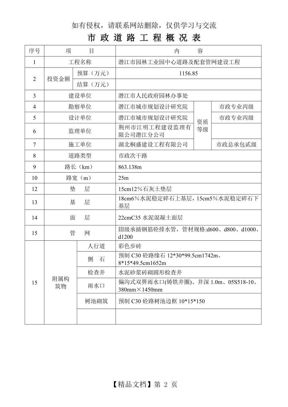 市政道路工程概况表.doc_第2页