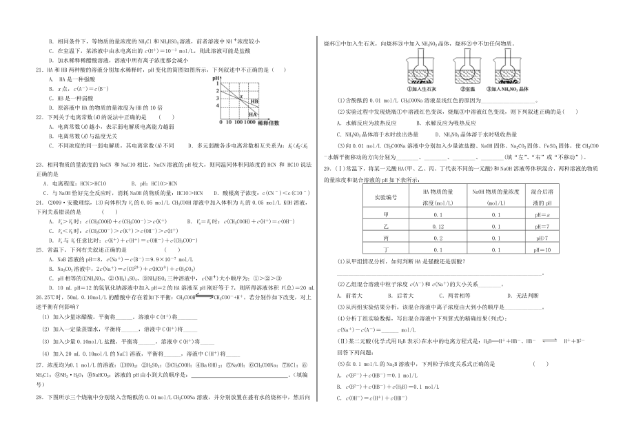 弱电解质电离和盐类的水解练习题.doc_第2页