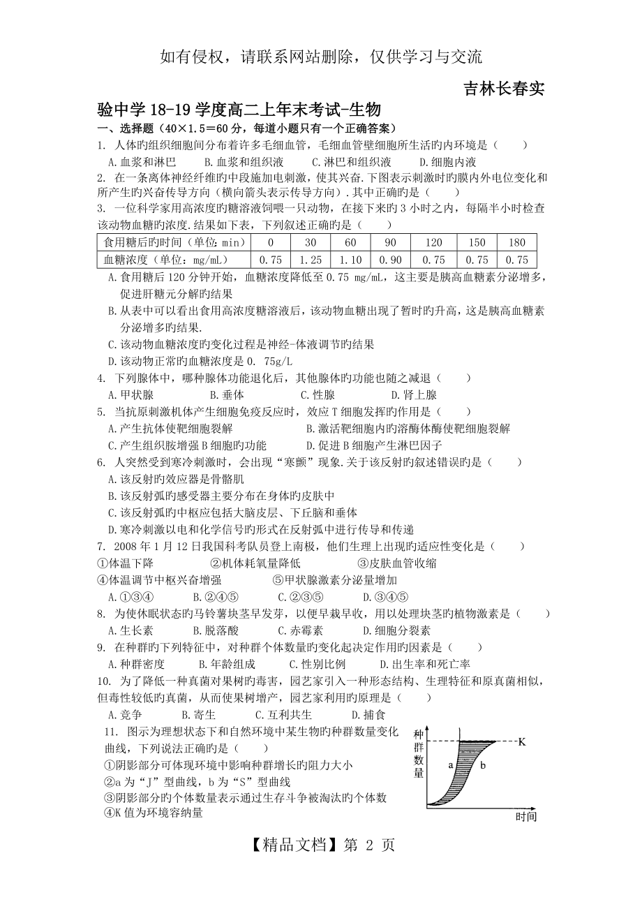 吉林长春实验中学18-19学度高二上年末考试-生物.doc_第2页