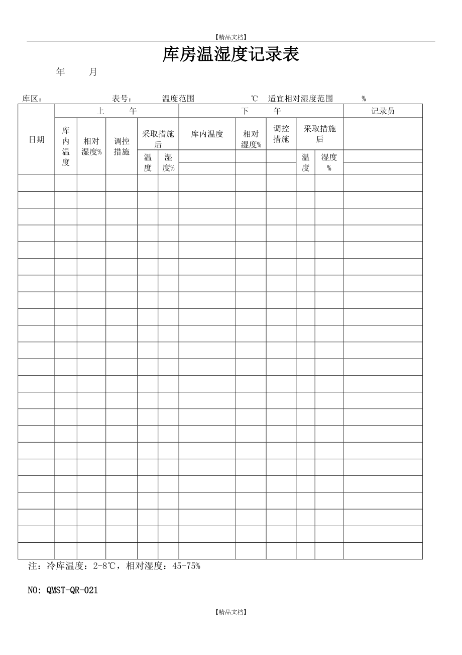 QMST-QR-021 库房温湿度记录表.doc_第2页