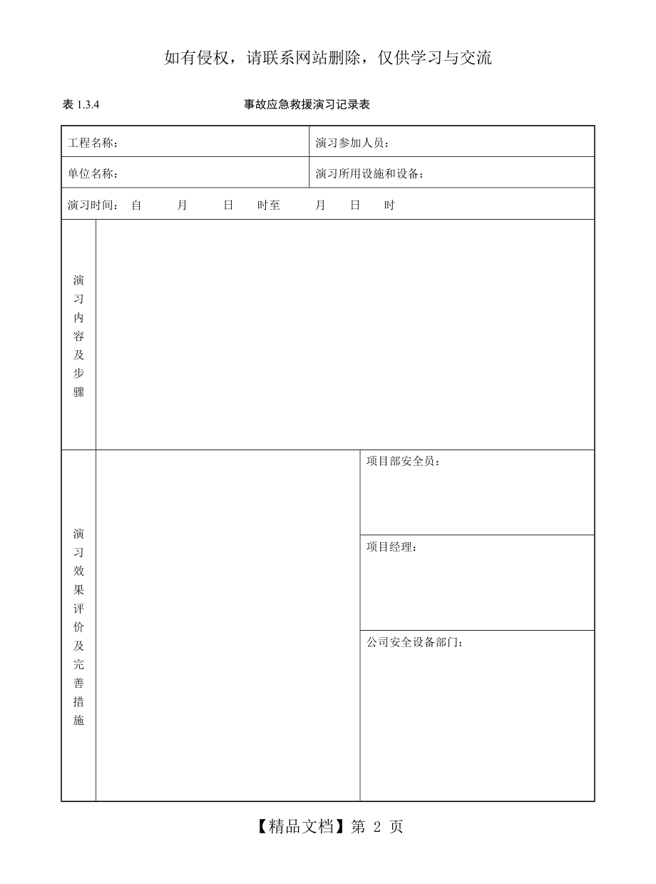 事故应急救援演习记录表.doc_第2页