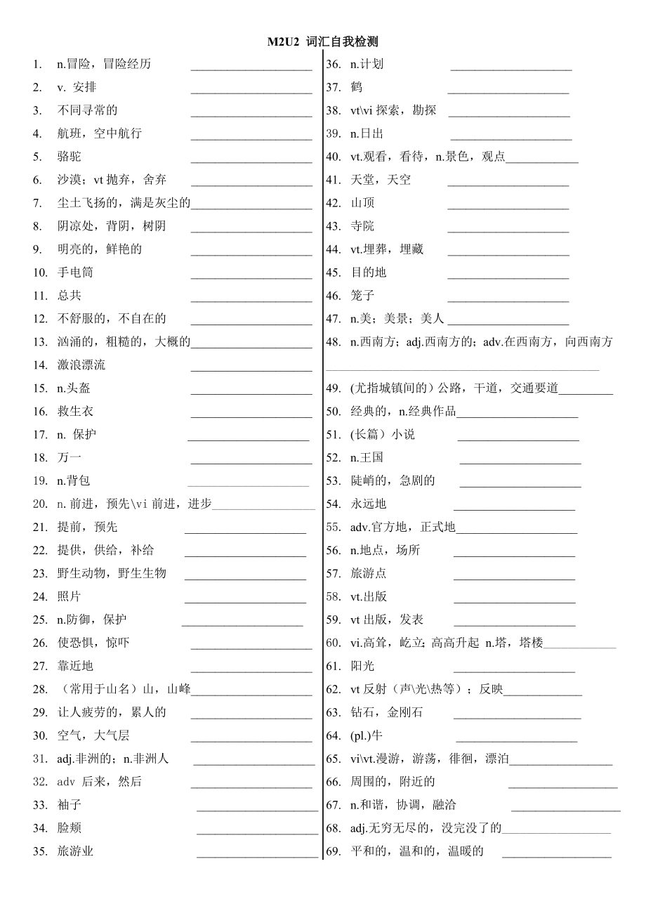 江苏译林版牛津高中英语高一模块二单词表词汇自我检测.doc_第2页