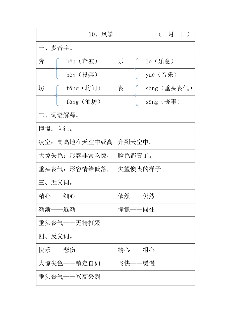 小学人教版语文三年级上册第三单元多音字、词语解释、近义词、反义词每课重点归纳.doc_第2页