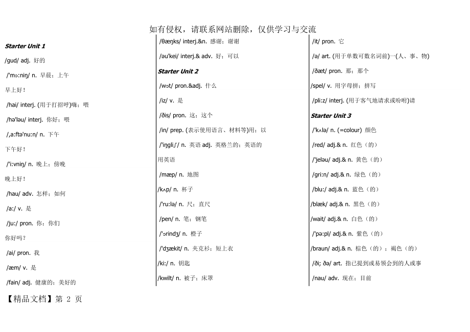 人教版七年级上册英语单词练习纸.doc_第2页