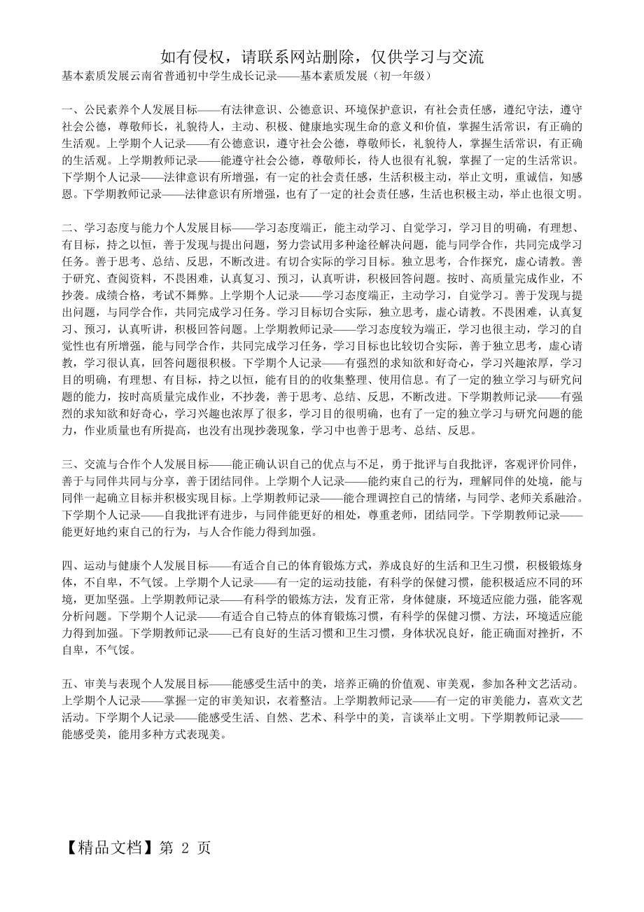 基本素质发展云南省普通初中学生成长记录-2页文档资料.doc_第2页