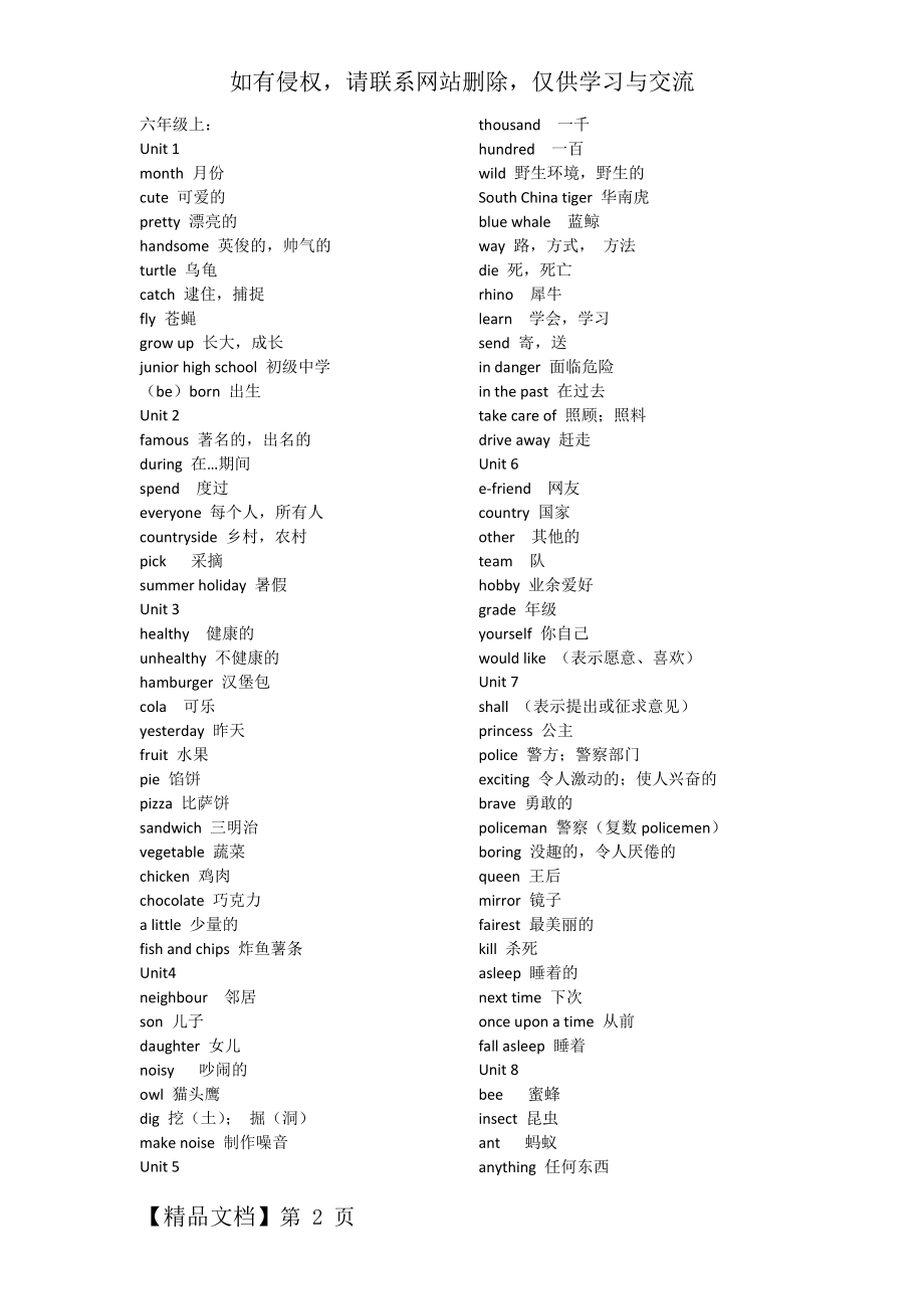 上海版六年级上册单词汇总-3页精选文档.doc_第2页