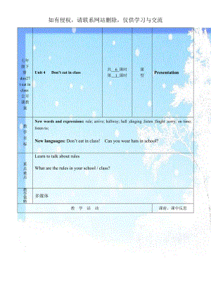 七年级下册don27t eat in class公开课教案.doc