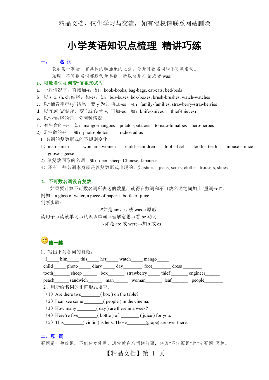 小学英语语法知识点汇总-精讲.doc_第1页