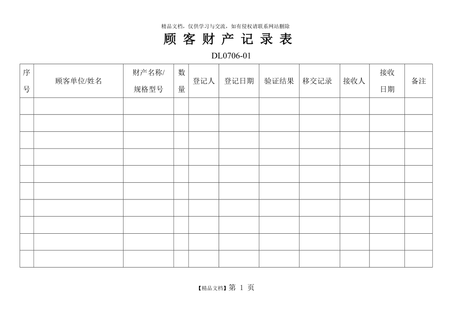 顾 客 财 产 记 录 表.doc_第1页