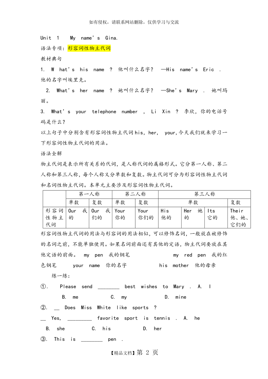 七年级英语(上册)Unit1语法+知识点汇总.doc_第2页