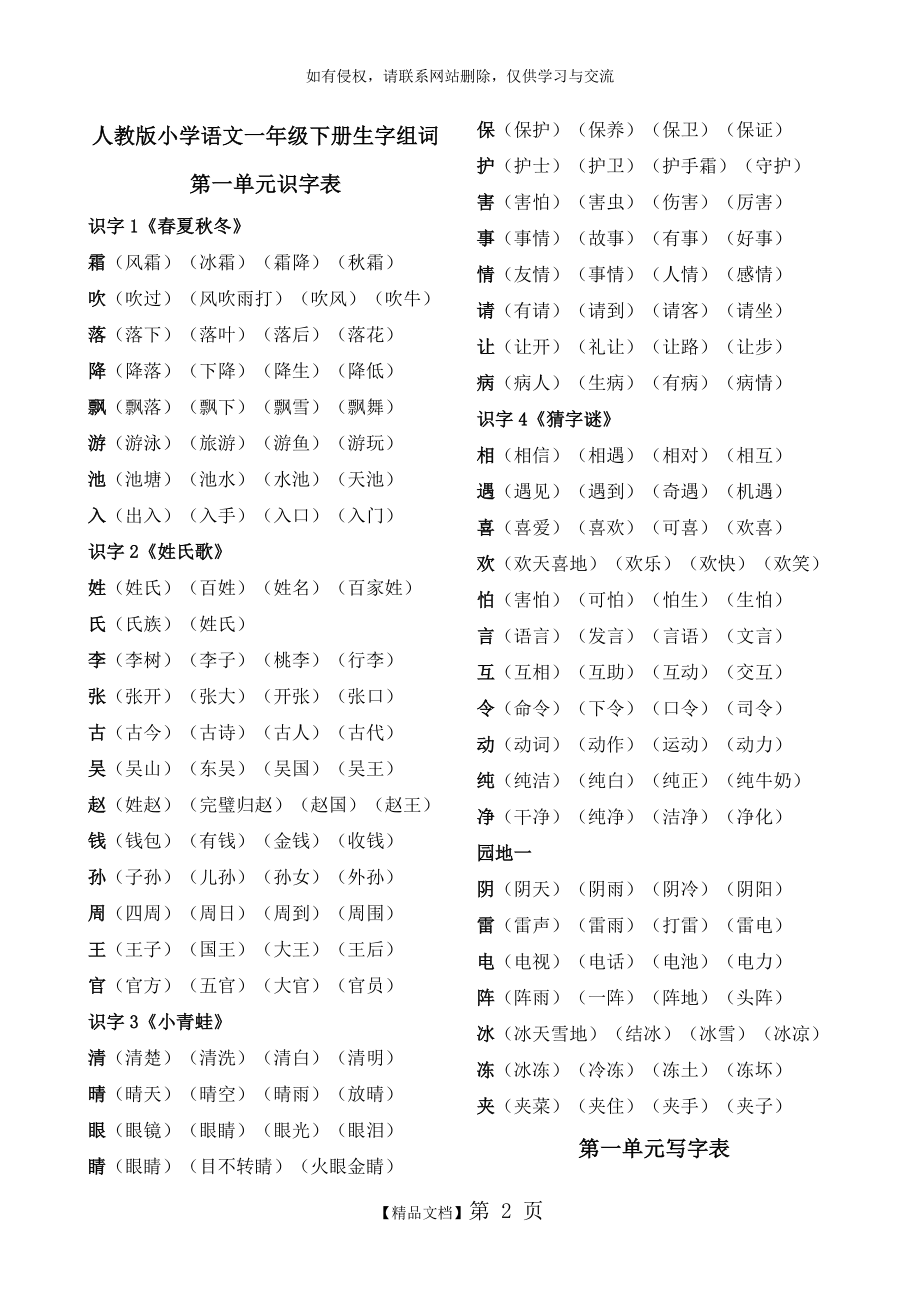 人教版小学语文一年级下册生字组词.doc_第2页