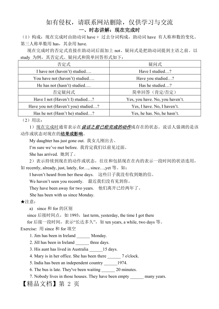 初中英语语法现在完成时练习题及答案[1].doc_第2页