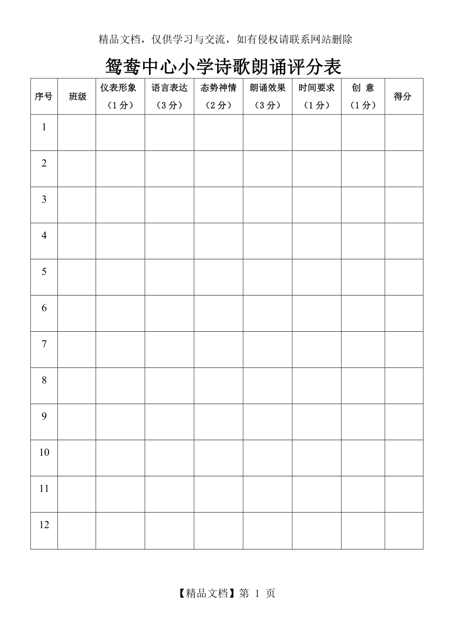 小学诗歌朗诵评分表.doc_第1页