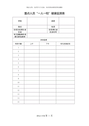 重点人员一人一档健康监测表.doc