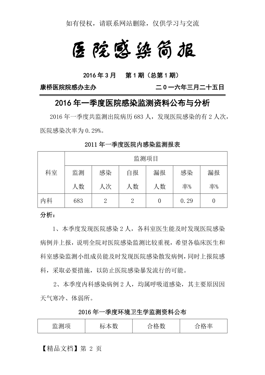 一季度医院感染监测资料公布与分析-9页文档资料.doc_第2页