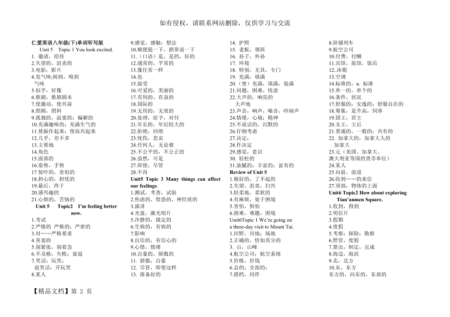 仁爱英语八年级下册单词听写版word精品文档5页.doc_第2页