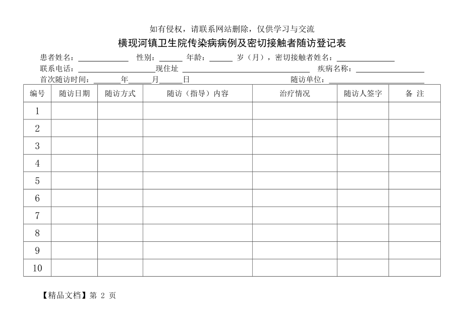 传染病病例随访登记表共2页文档.doc_第2页