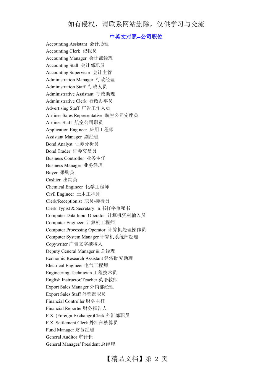 中英文对照 公司职位表.doc_第2页