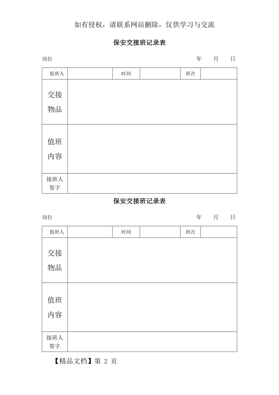 保安交接班记录表范本3页.doc_第2页