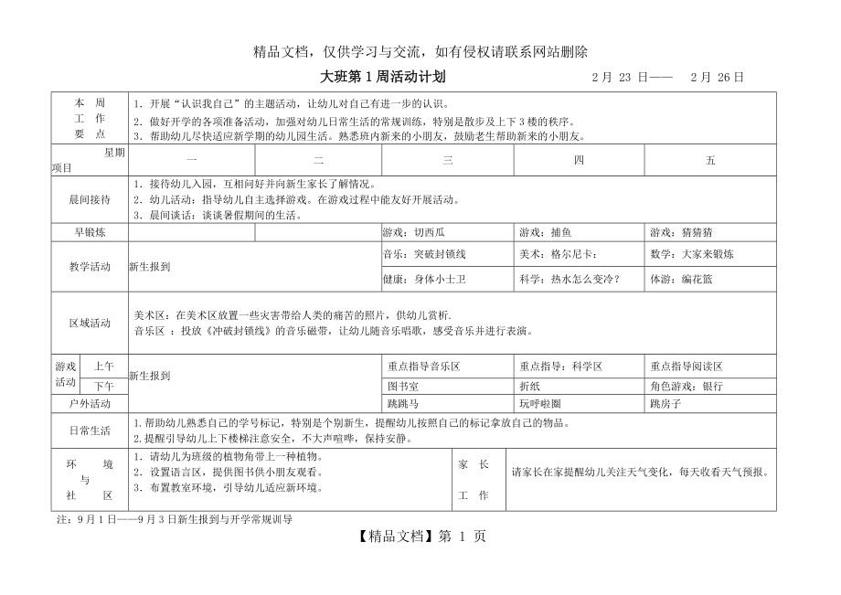 幼儿园大班周计划表.doc_第1页