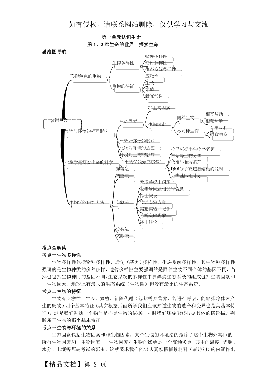 七年级生物学上、下册思维导图和知识点精品文档17页.doc_第2页