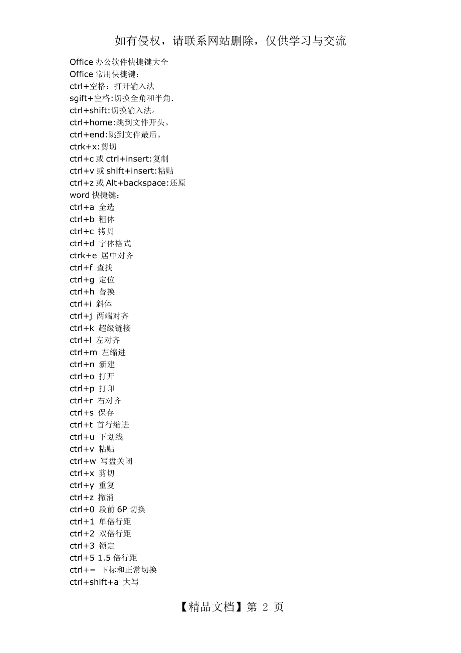 Office办公软件快捷键大全教学文案.doc_第2页