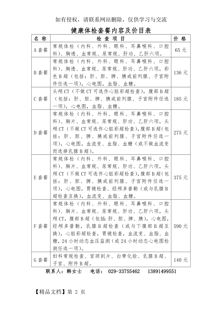 健康体检套餐内容及价目表-2页精选文档.doc_第2页