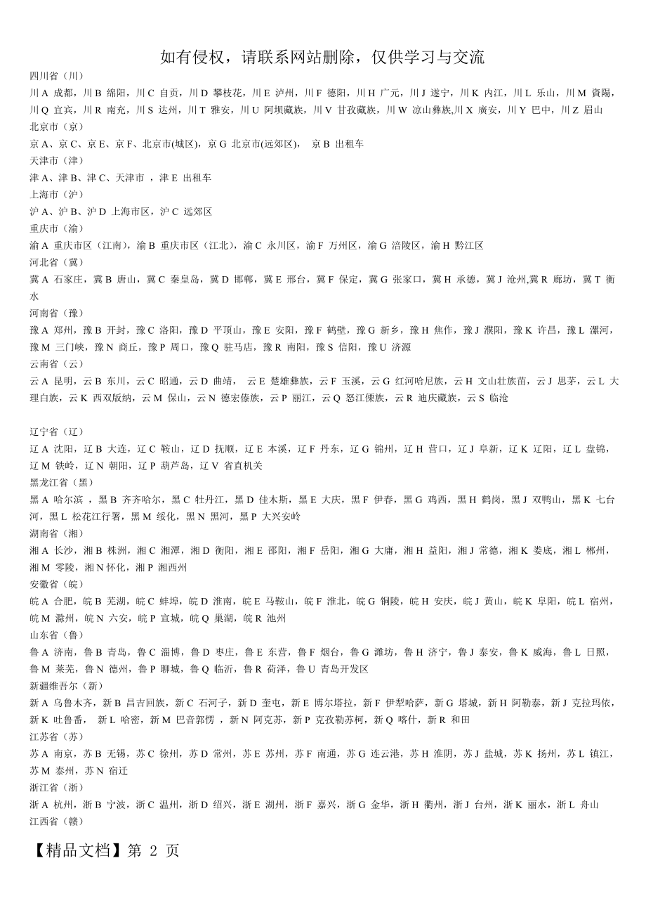 全国各地汽车牌照归属地5页.doc_第2页