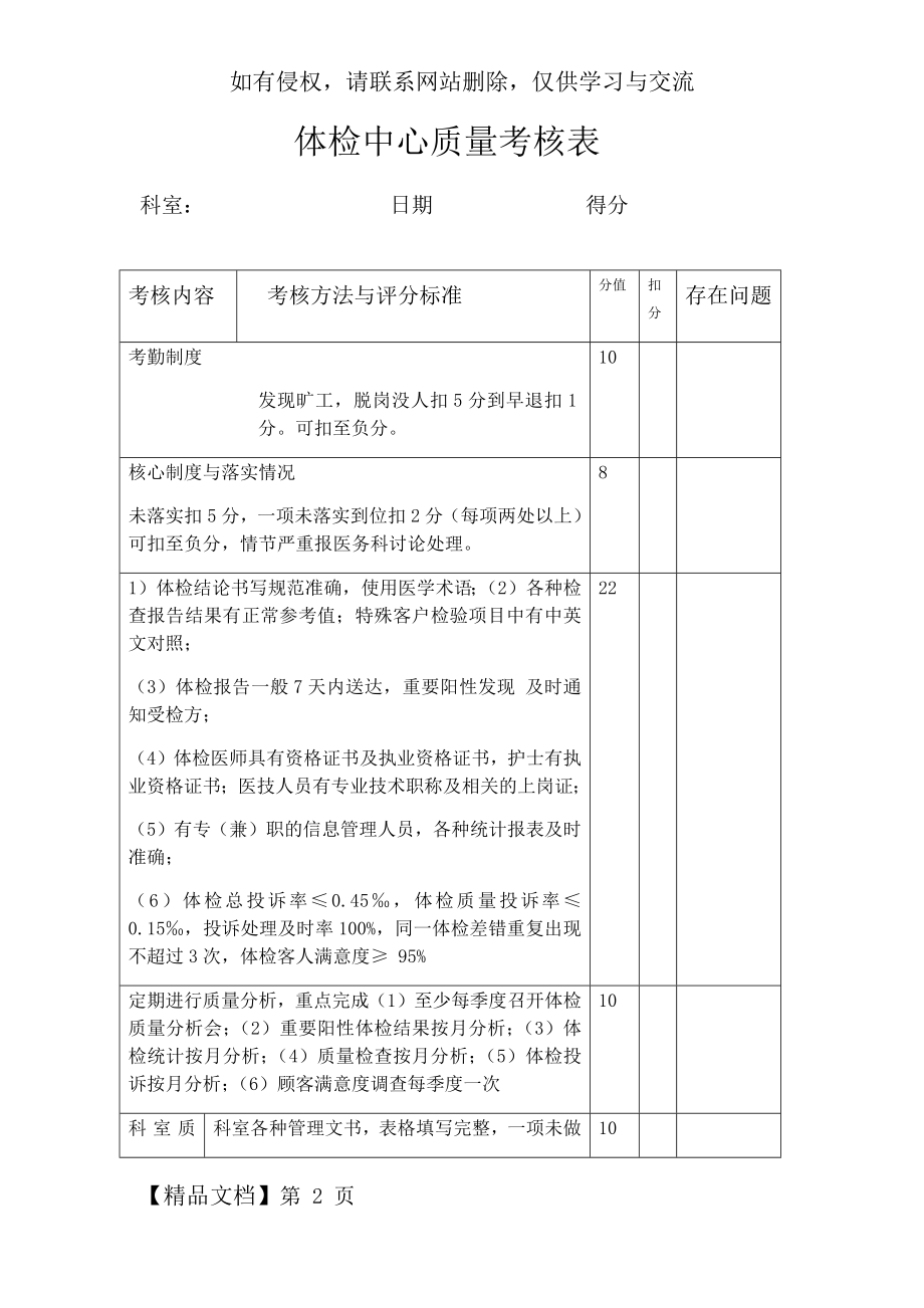 体检中心质量考核表共3页word资料.doc_第2页