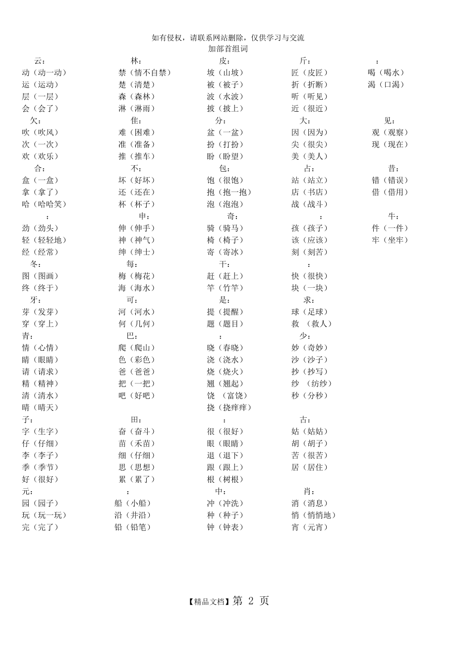 人教版小学一年级 下册语文加部首变新字练习题.doc_第2页