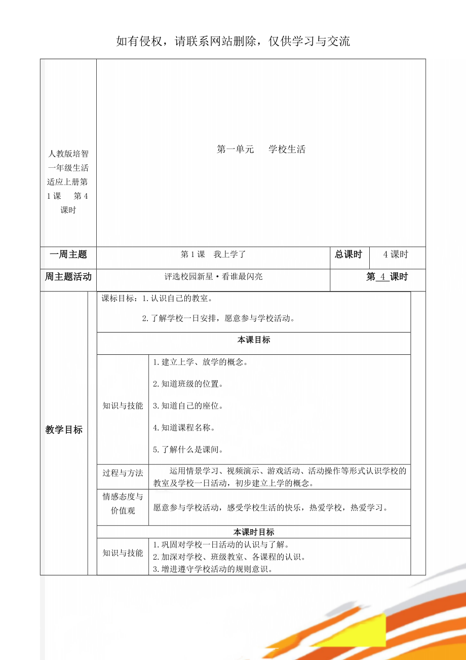 人教版培智一年级生活适应上册第1课 第4课时-6页word资料.doc_第1页