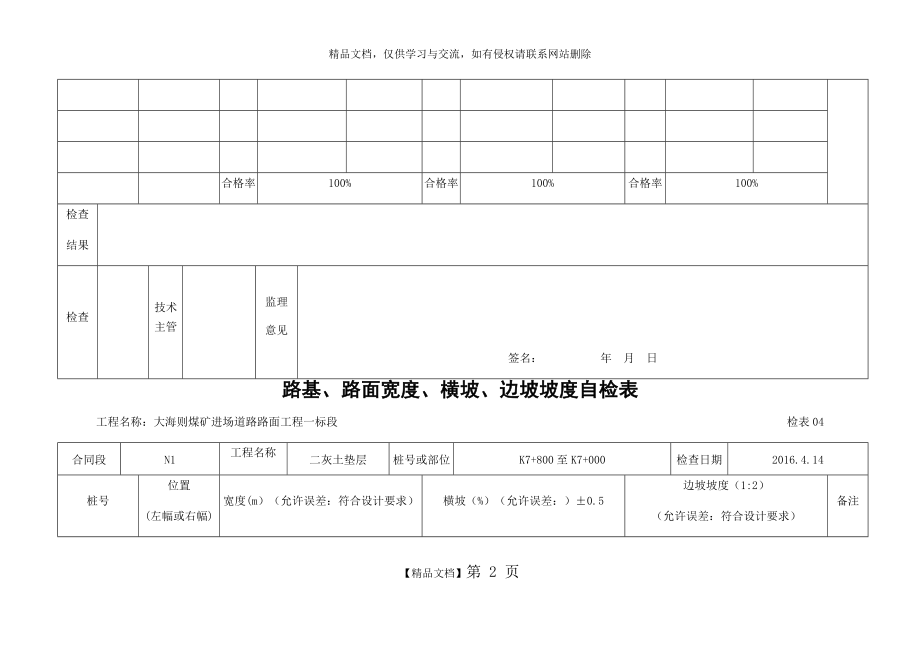 路基丶路面宽度丶横坡丶边坡坡度自检表.doc_第2页