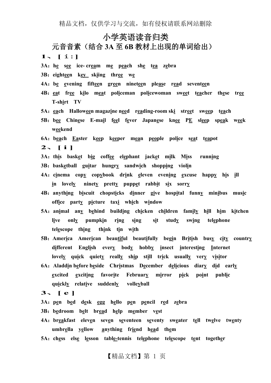 小学英语读音归类及规则.doc_第1页