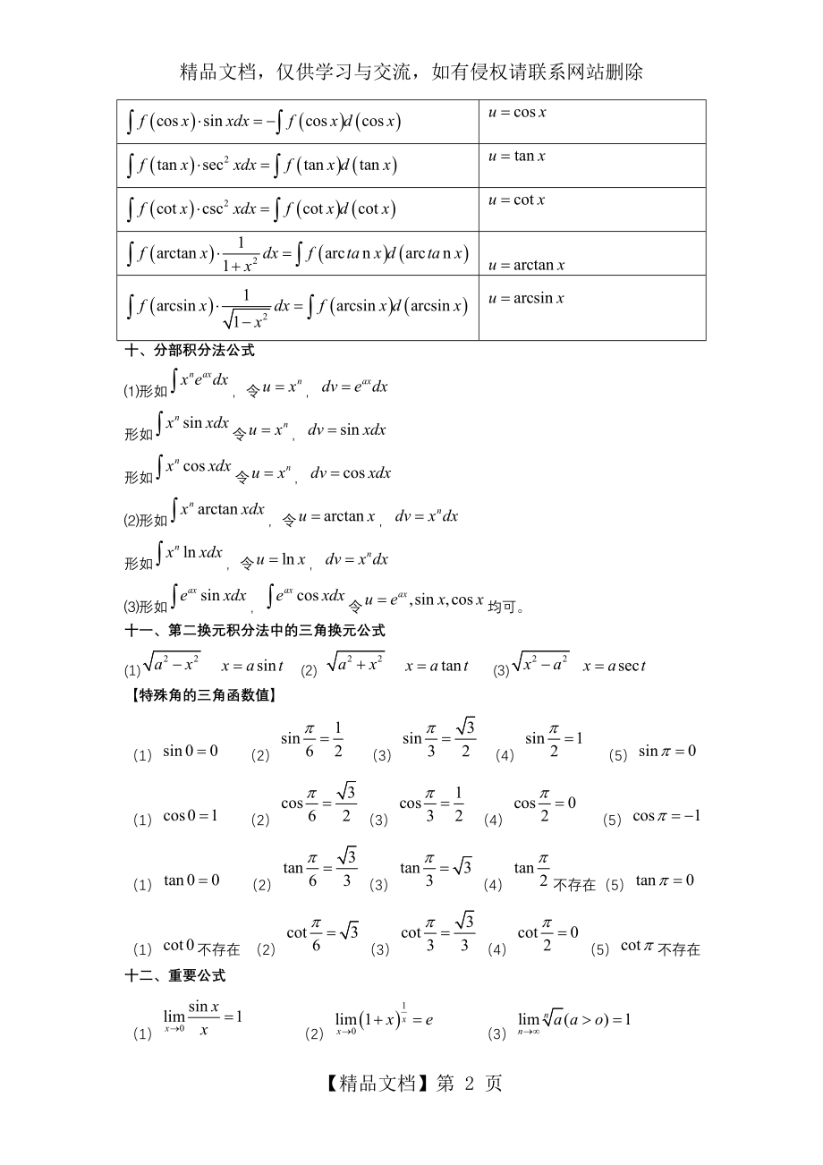 微积分公式与定积分计算练习.doc_第2页