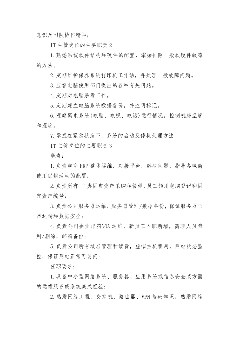 IT主管岗位的主要职责八篇.docx_第2页