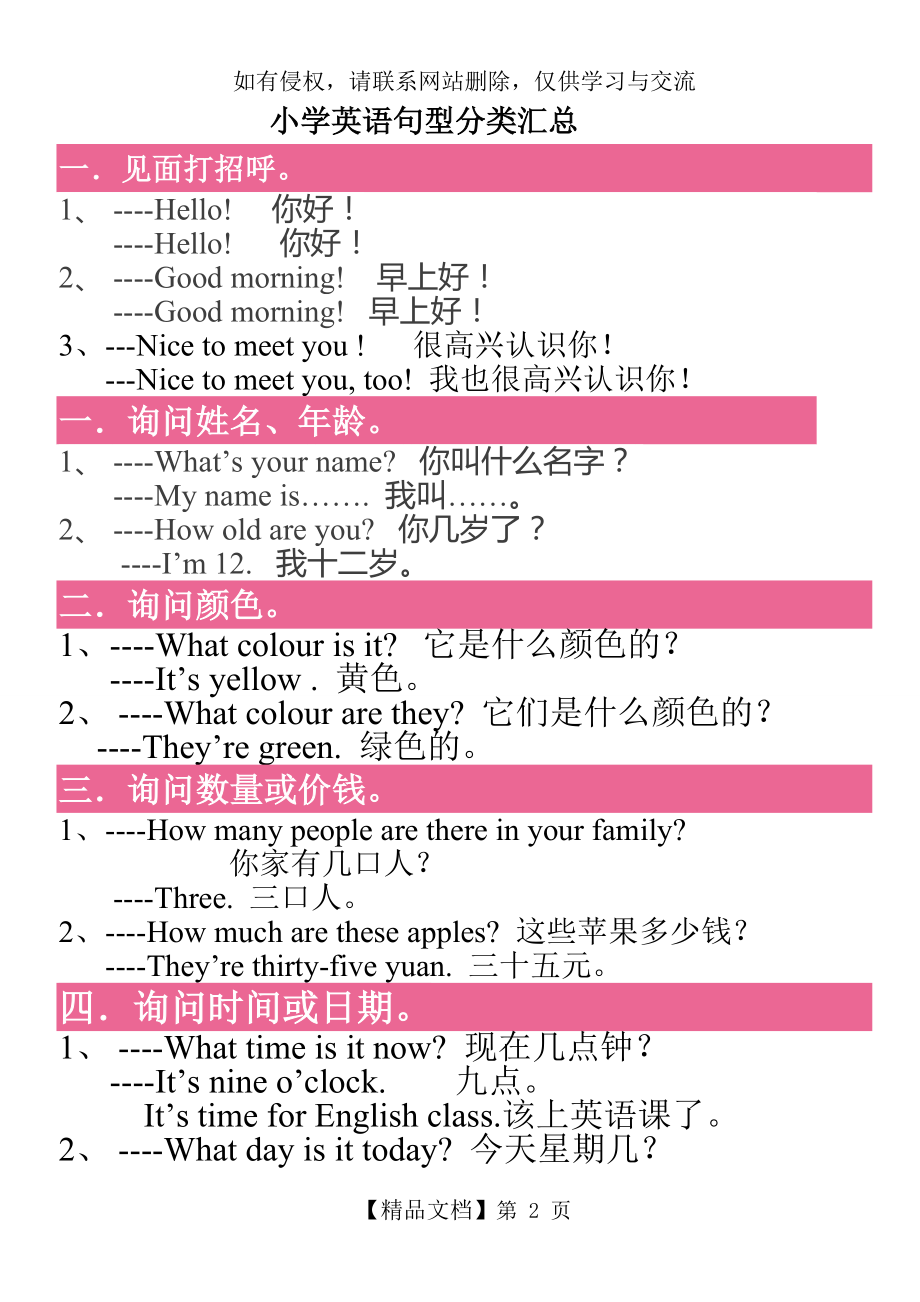 人教版小学英语 1-6年级 句型分类汇总.doc_第2页