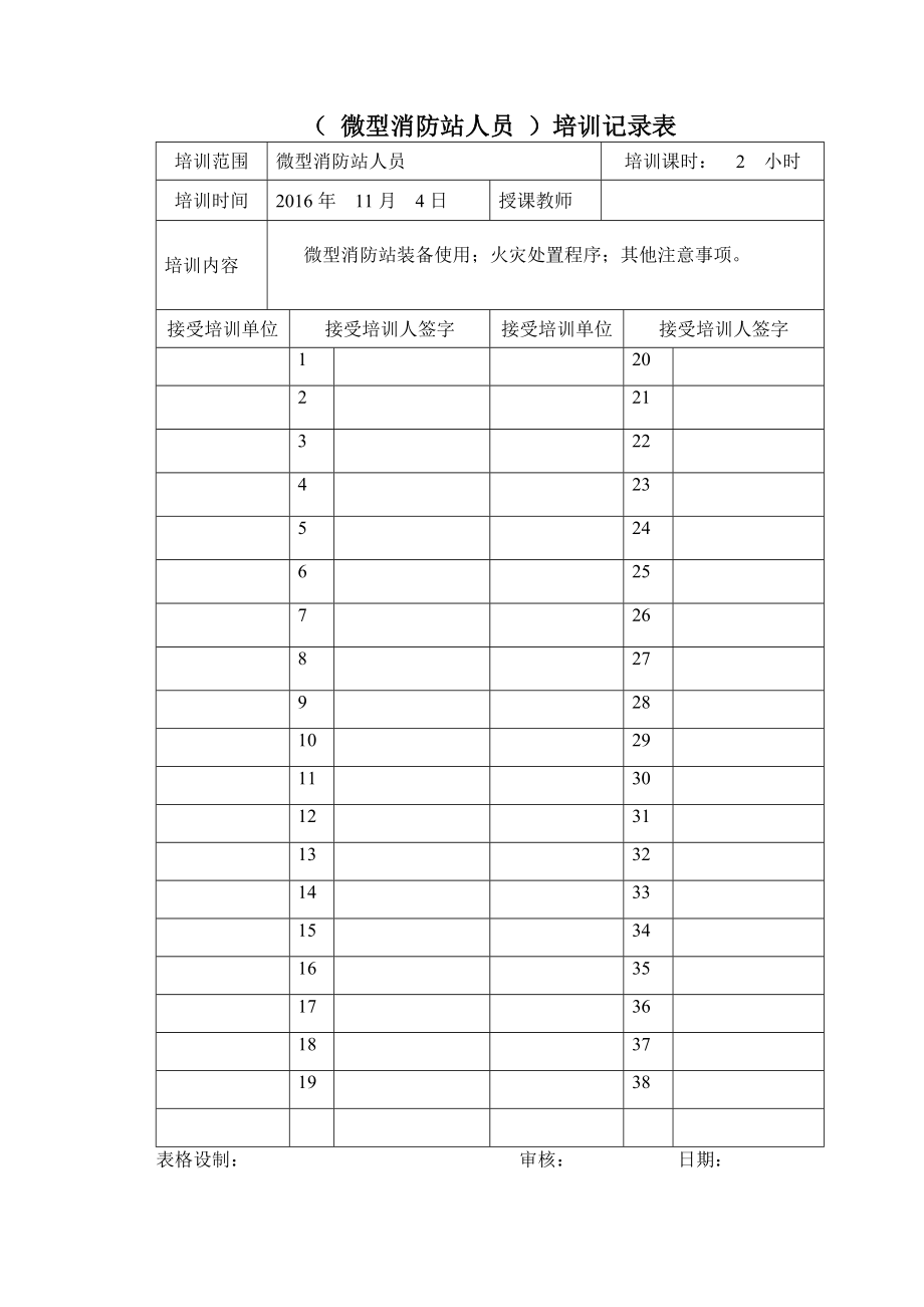 (微型消防站)培训记录表.doc_第1页