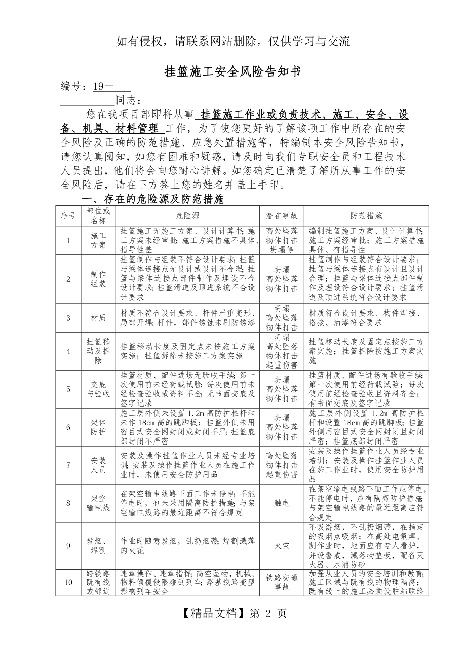 挂篮施工安全风险告知书.doc_第2页