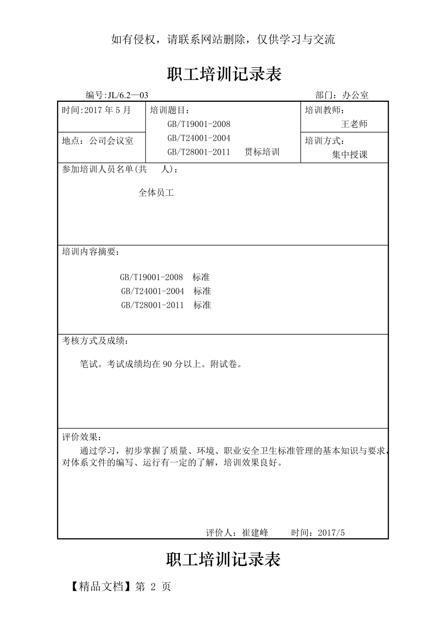 职工培训记录表.doc_第2页