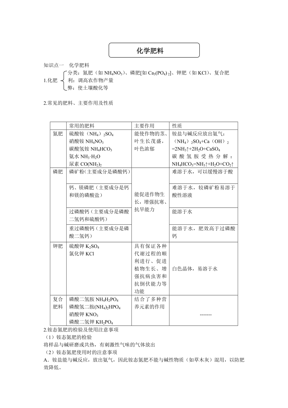 初三化学化学肥料知识点+练习题.doc_第1页