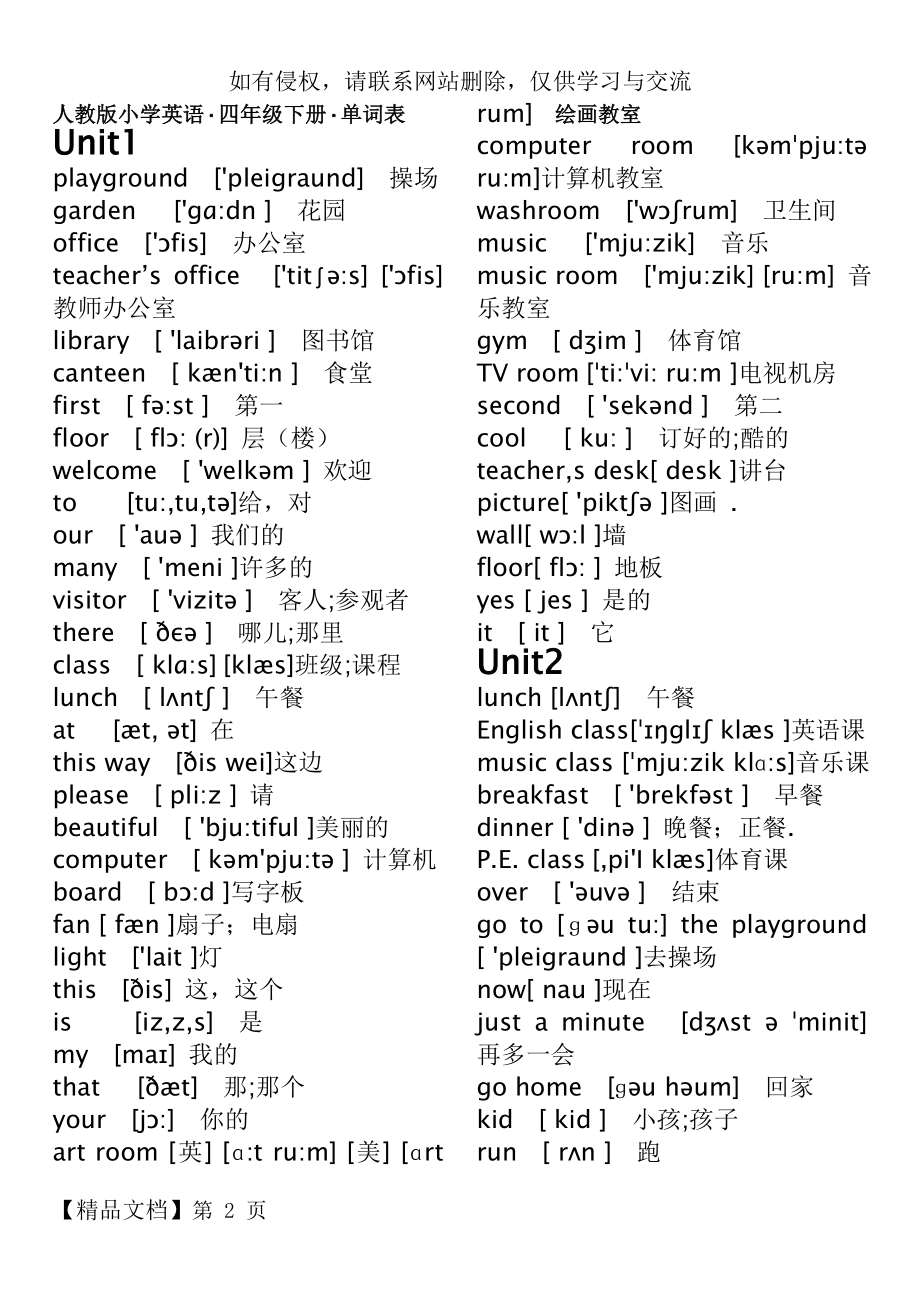 人教版pep小学英语四年级下册单词表(带有音标).doc_第2页