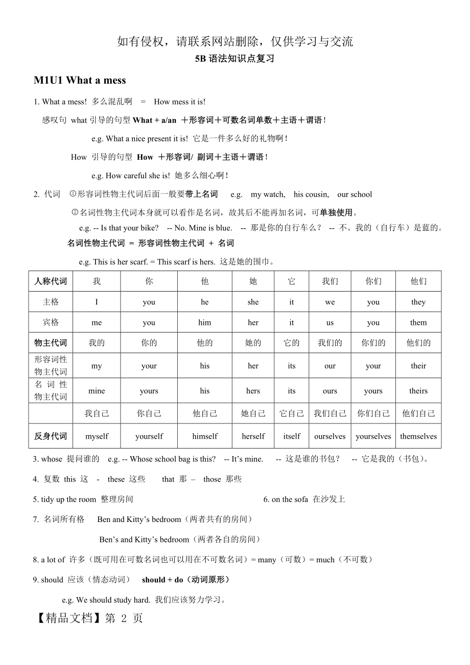 上海牛津英语5B语法知识点复习共9页.doc_第2页