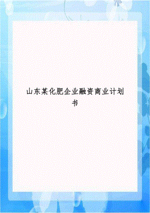 山东某化肥企业融资商业计划书.doc