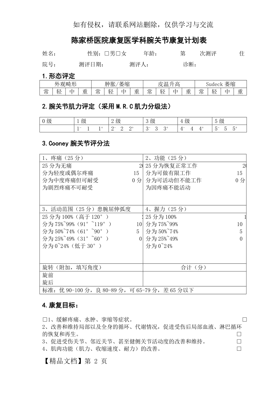 康复医学科腕关节康复计划表.doc_第2页