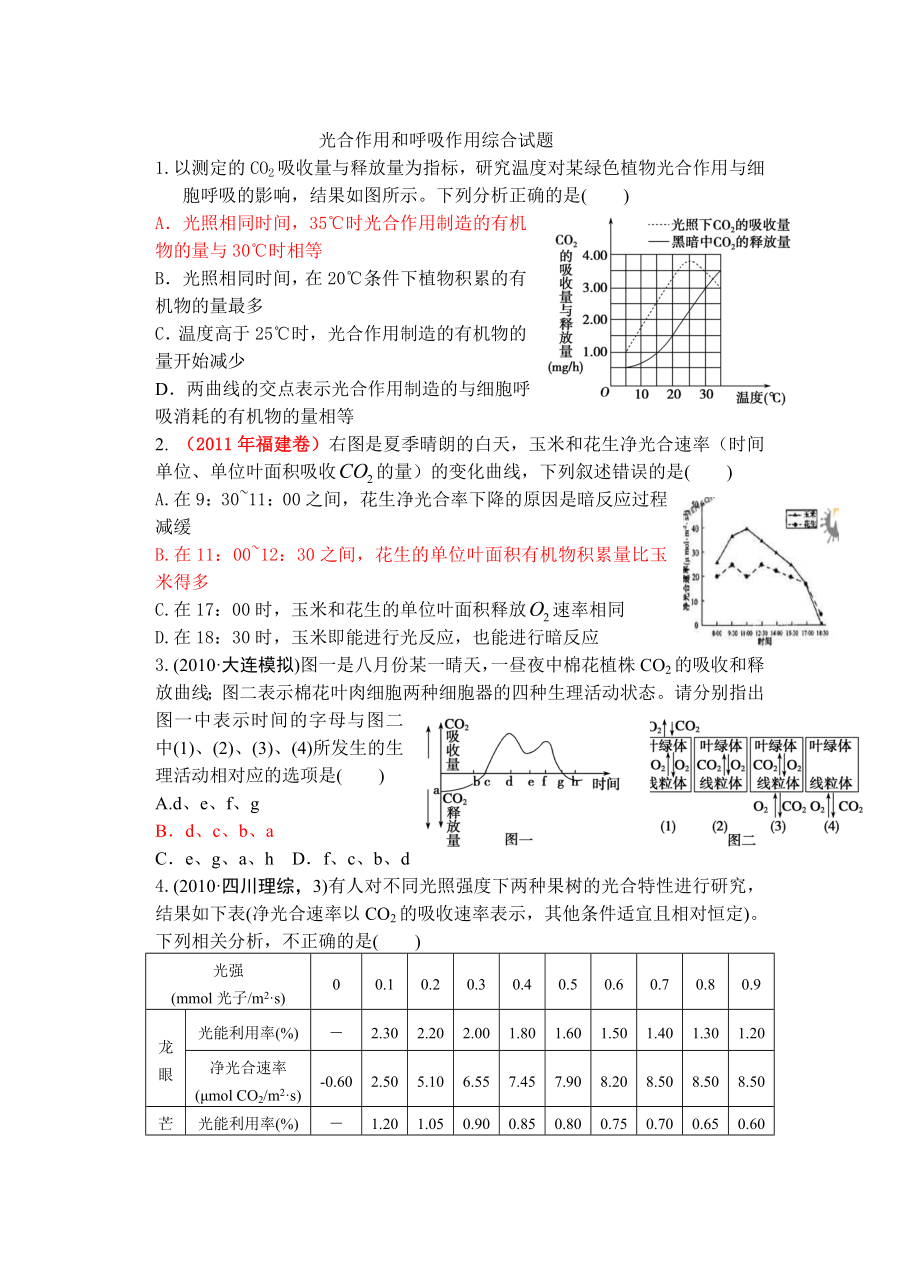 光合作用和呼吸作用综合试题.doc_第1页