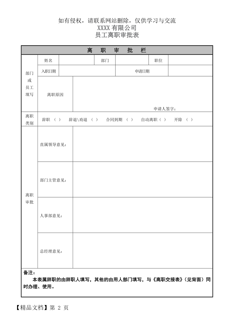 员工离职审批单共4页word资料.doc_第2页