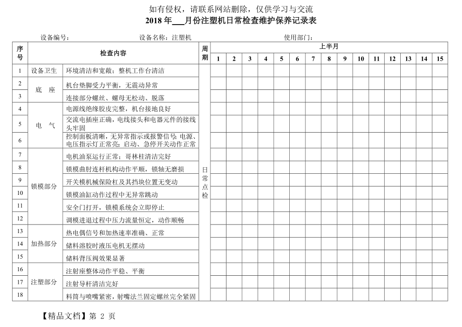 【注塑机详细版】日常检查维护保养记录表-6页文档资料.doc_第2页