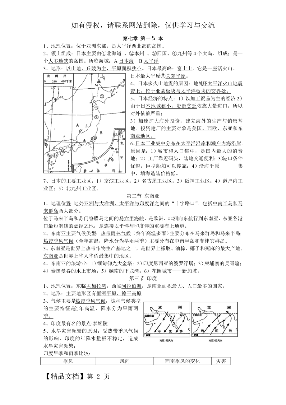 初中人教版地理七年级第七章知识点总结.doc_第2页