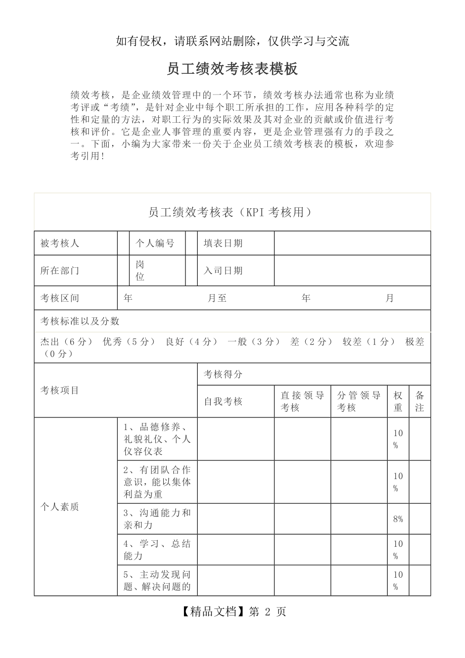 员工绩效考核表模板.doc_第2页