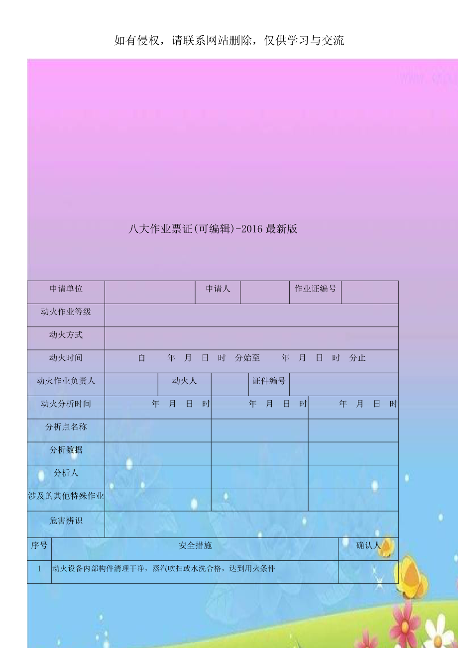 八大作业票证(可编辑)-2016最新版.doc_第1页